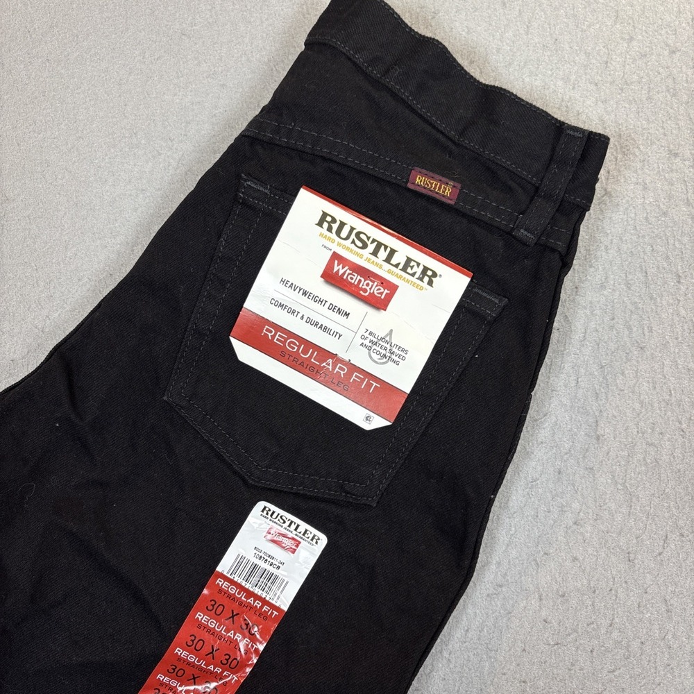 Rustler Regular Fit Straight Leg Jeans Mens 30x30 Black Denim Pants NWT